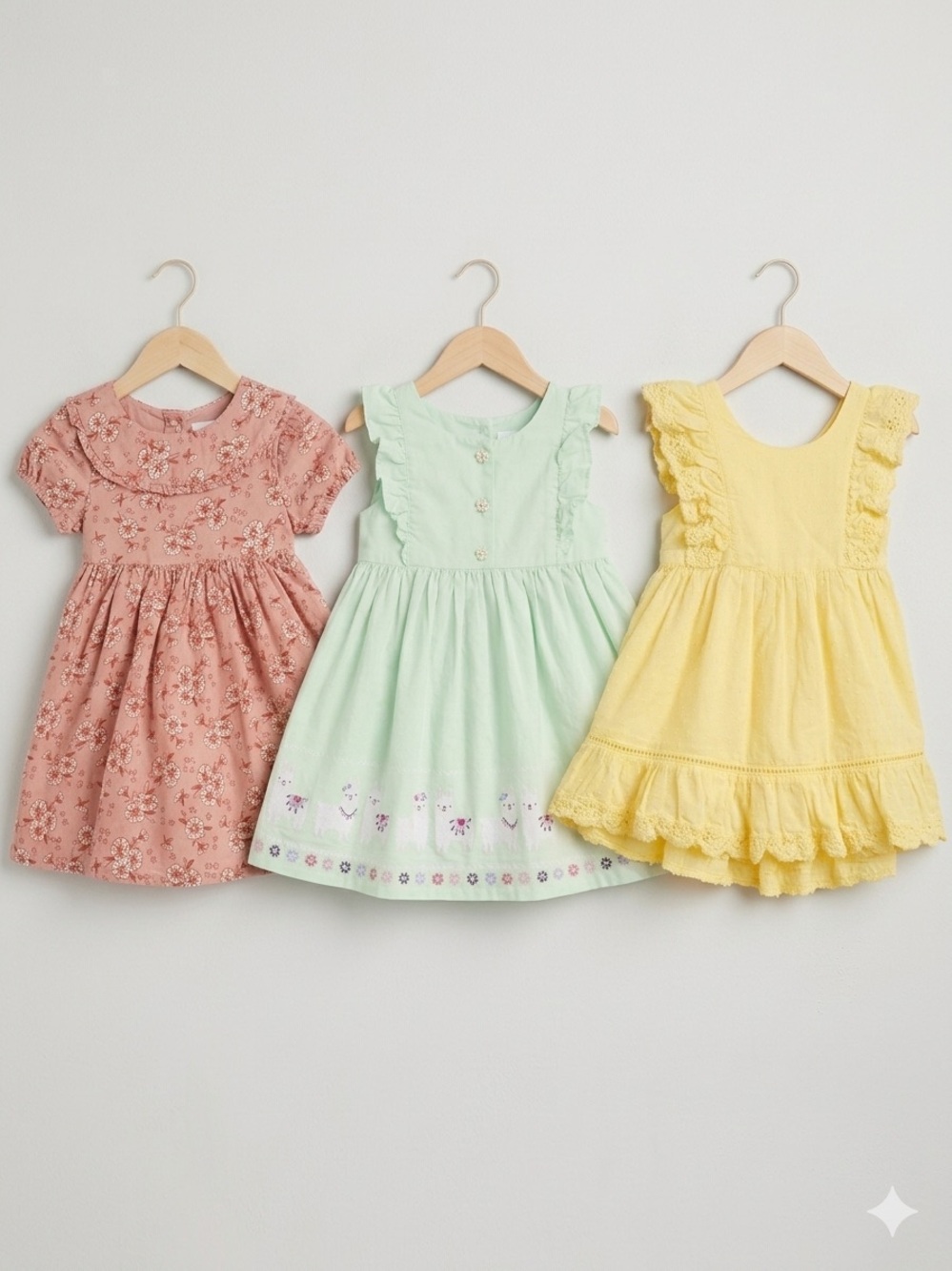 Cat & Jack Yellow, Coral, Mint Pastel Dress Trio